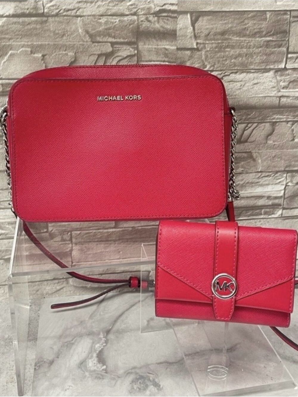 Michael Kors Camera Crossbody Bag & Matching Wallet Dark Raspberry